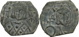 Leo V the Armenian, with Constantine (813-820). AE Follis. Syracuse mint, c. 814-815. Obv. Crowned bust of Leo facing, wearing loros, holding cross po...