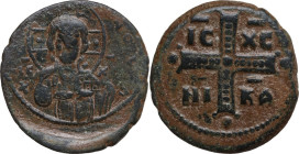 Anonymous Folles. Temp. of Michael IV, the Paphlagonian (1034-1041). AE Anonymous Follis. Obv. Three-quarter lenght figure of Christ Antiphonetes stan...