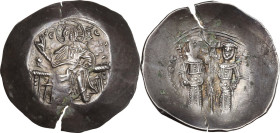 Alexius III Angelus-Comnenus (1195-1203). EL Aspron Trachy. Constantinople mint. Struck 1197-1203. Obv. Christ Pantokrator enthroned facing. Rev. Cons...