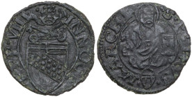 Ancona. Innocenzo VIII (1484-1492) Giovanni Battista Cybo. Picciolo. CNI 6/25; M. 16; Berm. 507; Villoresi 171. MI. 0.63 g. 15.00 mm. NC. Bel BB.