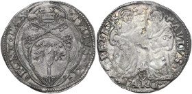 Ancona. Giulio II (1503-1513), Giuliano della Rovere. Giulio. CNI 27/32; M. 68; Berm. 592; Villoresi 182. AG. 3.83 g. 28.00 mm. Patina iridescente. Be...