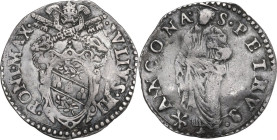 Ancona. Giulio III (1550-1555), Giovanni Maria de' Ciocchi del Monte. Giulio. CNI 26/40; M. 55; Berm. 1013; Villoresi 258. AG. 3.00 g. 27.00 mm. Tonde...