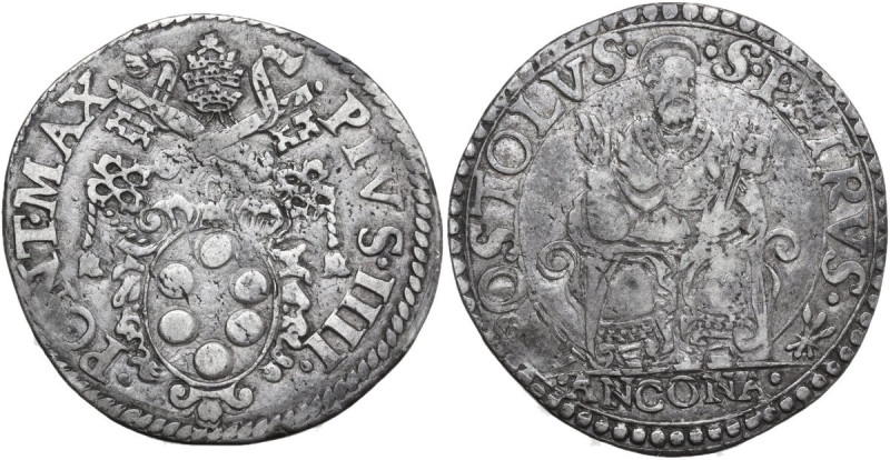 Ancona. Pio IV (1559-1565), Gian Angelo de' Medici. Testone s.d. CNI 23; M. 51; ...