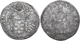 Ancona. Pio IV (1559-1565), Gian Angelo de' Medici. Testone s.d. CNI 23; M. 51; Berm. 1072; Villoresi 272. AR. 9.40 g. 31.00 mm. R. Bella patina ripos...