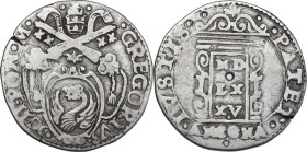 Ancona. Gregorio XIII (1572-1585), Ugo Boncompagni. Testone del Giubileo del 1575. CNI -; M. 195; Berm. 151.3; Villoresi 287. AG. 9.06 g. 28.50 mm. qB...