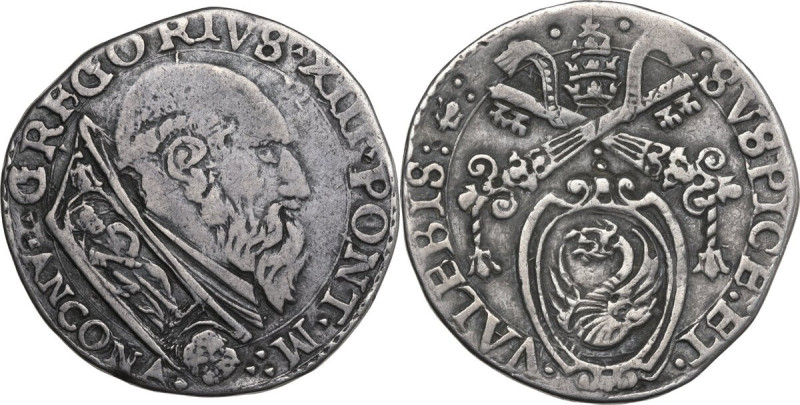Ancona. Gregorio XIII (1572-1585), Ugo Boncompagni. Testone. CNI 174; M. 267; Be...