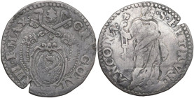 Ancona. Gregorio XIII (1572-1585), Ugo Boncompagni. Testone. CNI 241/244; M. 209; Berm. 1215; Villoresi 299. AG. 9.30 g. 30.00 mm. qBB/BB.