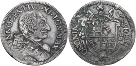 Bologna. Innocenzo XI (1676-1689), Benedetto Odescalchi. Testone da 30 bolognini 1683. CNI 31/42; M. 223; Berm. 1234; Chim. 567. AG. 9.06 g. 30.00 mm....
