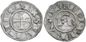 Brindisi. Federico II di Svevia (1197-1250). Mezzo denaro, c. 1248. Sp. 147; Travaini 1993 47a; D'Andrea 186. MI. 0.40 g. 15.00 mm. R. Leggermente por...