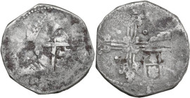 Cagliari. Filippo IV di Spagna (1621-1665). Da 10 reali maltagliato ribattuto su moneta spagnola. CNI cf. 1/13; MIR (Piem. Sard. Lig. Cors.) Cf. 68/69...