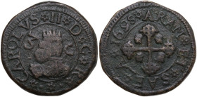 Cagliari. Carlo II di Spagna (1665-1700). 3 cagliaresi 1695. CNI 66; MIR (Piem. Sard. Lig. Cors.) 91/10; Sollai 96. CU. 16.01 g. 27.00 mm. R. BB.