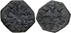 Genova. Repubblica (1139-1339). Quartaro. CNI 25/6; MIR (Piem. Sard. Lig. Cors.) 24. AE. 0.73 g. 14.50 mm. Bel BB.