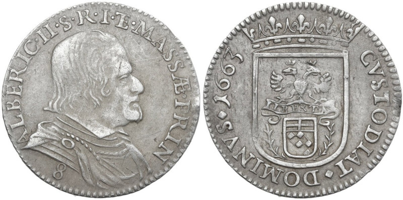 Massa di Lunigiana. Alberico II Cybo Malaspina (1662-1690). Luigino 1663. CNI 11...