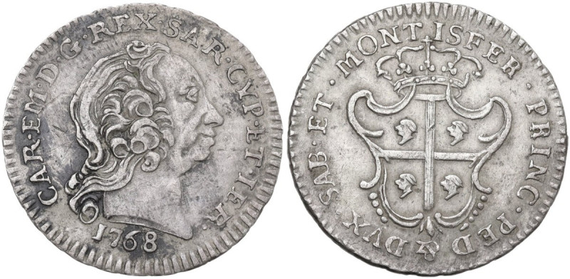 Carlo Emanuele III (1730-1773). Monetazione per la Sardegna. Reale nuovo 1768. M...