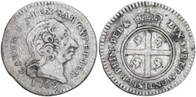 Carlo Emanuele III (1730-1773). Monetazione per la Sardegna. Mezzo reale nuovo 1769. MIR (Savoia) 964b; Simonetti 51; Biaggi 829c. MI. 2.54 g. 20.00 m...