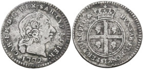 Carlo Emanuele III (1730-1773). Monetazione per la Sardegna. Mezzo reale nuovo 1772. MIR (Savoia) 964e; Simonetti 51; Biaggi 829f. MI. 2.53 g. 20.00 m...