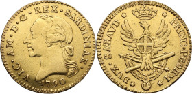 Vittorio Amedeo III (1773-1796). Doppia 1790. MIR (Savoia) 982e; Biaggi 843e; Simonetti 4. AU. 8.98 g. 25.00 mm. Lucidata. qBB.