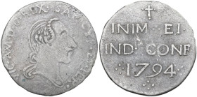 Vittorio Amedeo III (1773-1796). Reale sardo 1794. MIR (Savoia) 1006c; Biaggi 867b; Sim. 28. MI. 2.69 g. 22.00 mm. MB+/qBB.