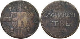 Vittorio Emanuele I (1802-1821). 3 cagliaresi s.d. Pag. 21; MIR (Savoia) 1025. CU. 3.86 g. 22.50 mm. RR. qBB.