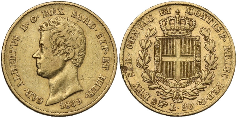 Carlo Alberto (1831-1849). 20 lire 1839 Torino. Pag. 189; MIR (Savoia) 1045o. AU...