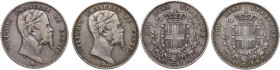 Re Eletto. Vittorio Emanuele II (1849-1878). Lotto di due (2) monete da 2 lire 1860 Firenze. Pag. 436; MIR (Savoia) 1065a. AG.