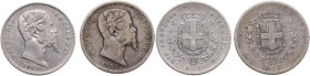 Vittorio Emanuele II (1849-1878). Lotto di due (2) monete da una lira 1859 Bologna. Pag. 438; MIR (Savoia) 1066a. AG. R.