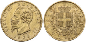 Vittorio Emanuele II (1861-1878). 20 lire 1862 Torino. Pag. 456; MIR (Savoia) 1078c. AU. 6.44 g. 21.00 mm. Bel BB.