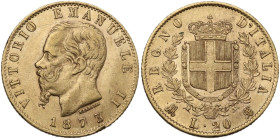 Vittorio Emanuele II (1861-1878). 20 lire 1873 Milano. Pag. 468; MIR (Savoia) 1078o. AU. 6.42 g. 21.00 mm. Segnetto al diritto. qSPL/SPL.