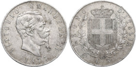 Vittorio Emanuele II (1861-1878). 5 lire 1877 Roma. Pag. 502; MIR (Savoia) 1082z. AG. 37.00 mm. Bel BB.