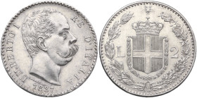 Umberto I (1878-1900). 2 lire 1887. Pag. 597; MIR (Savoia) 1102a. AG. 27.00 mm. Prooflike. SPL.