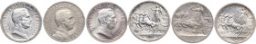 Vittorio Emanuele III (1900-1943). Lotto di tre (3) monete da 2 lire: 1908, 1914, 1917. Pag. 732,737,740; MIR (Savoia) 1140a,1142a,1142d. AG.