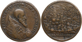 Paolo III (1534-1559), Alessandro Farnese. Medaglia A. XVI. D/ PAVLVS III PONT MAX AN XVI. Busto a destra a capo nudo con piviale. R/ Vista panoramica...