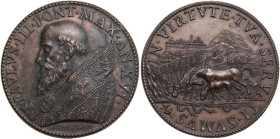 Paolo III (1534-1559), Alessandro Farnese. Medaglia A. XVI. D/ PAVLVS III PONT MAX AN XVI. Busto a sinistra a capo scoperto con piviale. R/ IN VIRTVTE...