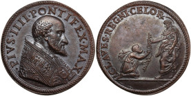 Pio V (1566-1572), Antonio Michele Ghislieri. Medaglia. D/ PIVS V PONTIFEX MAX. Busto a destra a testa nuda con piviale. R/ CLAVES REGNI CELOR. Gesú C...