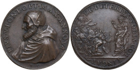 Pio V (1566-1572), Antonio Michele Ghislieri. Medaglia A. VI. D/ PIVS V PONT OPT MAX ANNO VI. Busto a sinistra con camauro e mozzetta. R/ NE DETERIVS ...