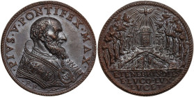 Pio V (1566 - 1572), Antonio Michele Ghislieri. Medaglia. D/ PIVS V PONTIFEX MAX. Busto a sinistra a testa nuda, con piviale. R/ La colomba dello Spir...