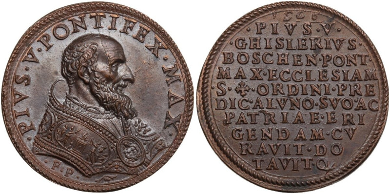 Pio V (1566 - 1572), Antonio Michele Ghislieri. Medaglia 1566. D/ PIVS V PONTIFE...