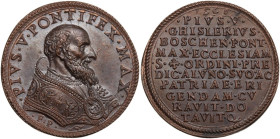 Pio V (1566 - 1572), Antonio Michele Ghislieri. Medaglia 1566. D/ PIVS V PONTIFEX MAX. Busto a destra a capo nudo con piviale; sotto, F P. R/ 1566 PIV...