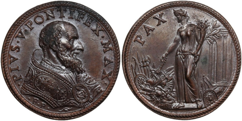 Pio V (1566-1572), Antonio Michele Ghislieri. Medaglia. D/ PIVS V PONTIFEX MAX. ...