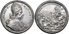 Clemente XI (1700-1721), Giovanni Francesco Albani. Medaglia A. XVI. D/ CLEMENS XI P MAX AN XVI. Busto a destra con triregno e piviale; sotto, HAMERAN...
