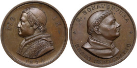 Pio IX (1846-1878), Giovanni Mastai Ferretti. Medaglia 1874 per il VI centenario di S. Bonaventura. D/ PIO IX 1874. Busto a sinistra con berrettino, m...