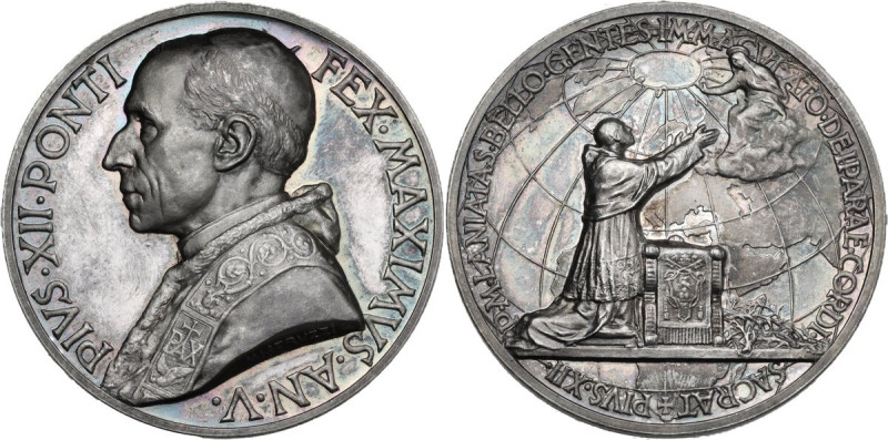 Pio XII (1939-1958), Eugenio Pacelli. Medaglia annuale A. V. D/ PIVS XII PONTI-F...