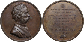 Giuseppe Meneghini (1811-1889), naturalista e politico. Medaglia 1884. AE. 59.21 g. 47.00 mm. Opus: Luigi Gori. Professore di mineralogia e geologia a...