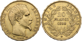 France. Napoleon III (1852- 1870). 20 francs 1860 BB, Strasbourg mint. Gad. 1061; Fried. 573. AV. 6.46 g. 21.00 mm. XF.