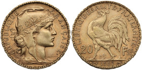 France. Third republic (1871-1940). 20 francs 1907. Gad. 1064; Fried. 596a. AU. 6.48 g. 21.00 mm. AU.