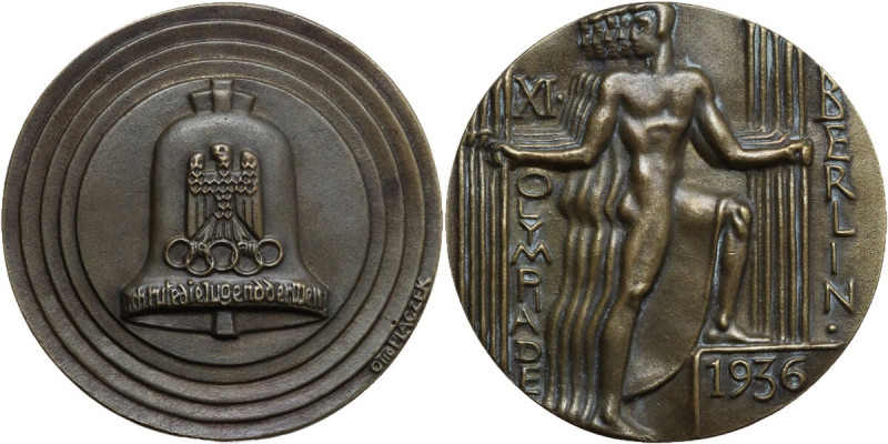 Germany. XI Olympic Games (1936). Celebrative medal 1936. AE. 69.00 mm. On the e...