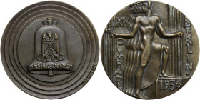 Germany. XI Olympic Games (1936). Celebrative medal 1936. AE. 69.00 mm. On the edge GUSS H: NOACK BERLIN. Good VF.