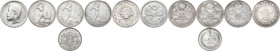 Russia. Lot of six coins roubel 1924 (2), roubel 1925, 50 kpeks 1899, 50 kopeks 1931 and lats 1924 (Latvia). AR.
