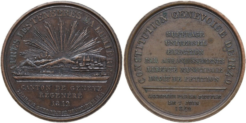 Switzerland. Commemorative medal 1842 for the Genevoise Constitution. AE. 35.00 ...