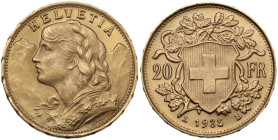 Switzerland. Confederation (1848- ). 20 francs 1935 L B, Bern mint. Fried. 499; HMZ 1195. AV. 6.47 g. 21.00 mm. UNC.